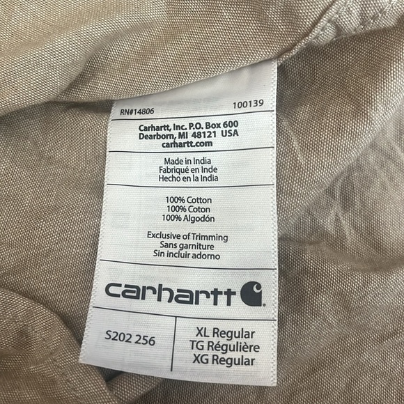 Carhartt Men's Relaxed Fit Lightweight Long-Sleeve khaki Shirt Size XL - Picture 9 of 11